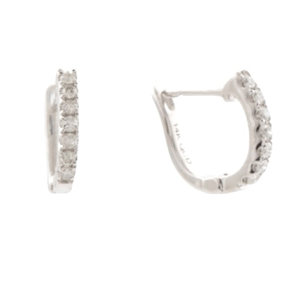 💎 ORO LEONI 14k White Gold 10mm Diamond Huggie Earrings, Brand New!